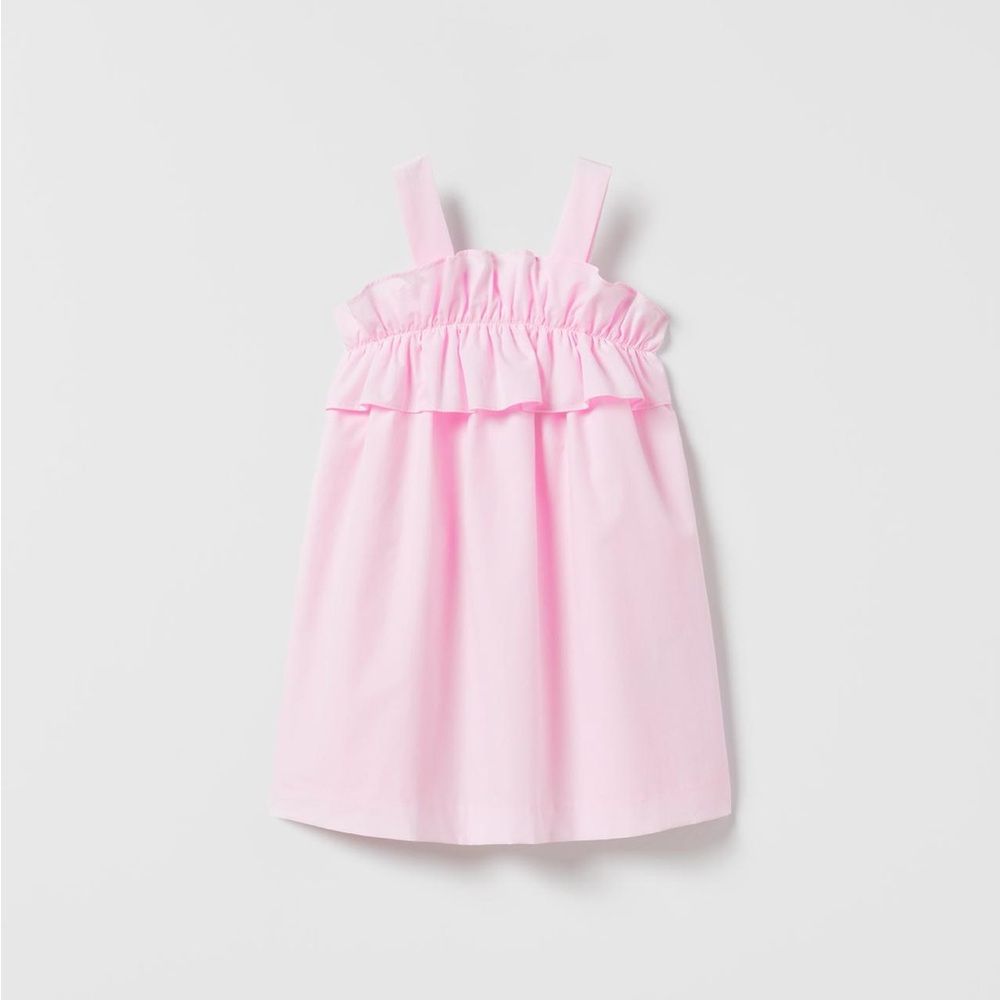 Zara Light Pink Flounced Poplin Dress